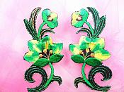 Green Embroidered Appliques Floral Mirror Pairs 3.75" GB696X