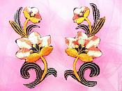 Orange Yellow Embroidered Appliques Floral Mirror Pairs 3.75" GB696X