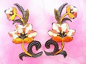 Orange Yellow Embroidered Appliques Floral Mirror Pairs 3.75" GB696X