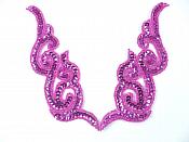 Sequin Appliques Beaded Scroll Mirror Pair Patch Iron on 7" JB233X