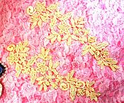 Embroidered Floral Lace Applique Mirror Pair Yellow Clothing Patch Craft Motif 10" (BL106X)