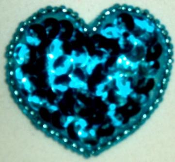 LC364  Turquoise Heart Sequin Beaded Applique  1.5"