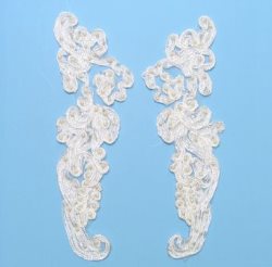 E3704 Ivory Floral Venise Lace Mirror Pair Pearl Appliques 9.25" E3704 Ivory Floral Venise Lace Mirror Pair Pearl Appliques 9.25"