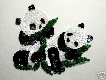 K9305  Panda Bear Sequin Beaded Applique 4.5"