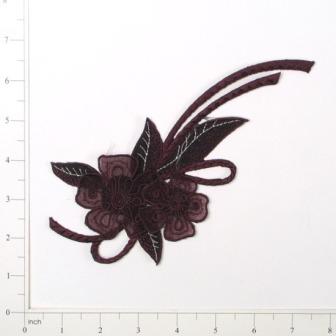 E644  Brown Floral Motif Iron On Applique 8"