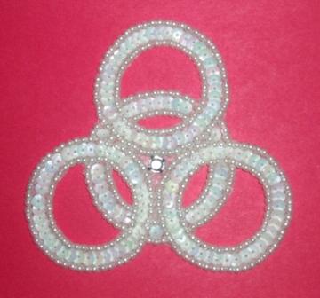 E833  White AB Wedding Rings Sequin Beaded Applique 4.25"