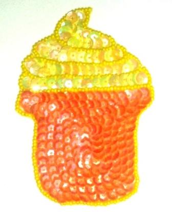 EB2  Cup Cake Sequin Beaded Applique 4"