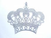 Silver Metallic Crown Iron On Embroidered Applique Iron on Sewing Patch 6" GB1001
