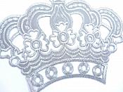 Silver Metallic Crown Iron On Embroidered Applique Iron on Sewing Patch 6" GB1001