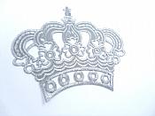 Silver Metallic Crown Iron On Embroidered Applique Iron on Sewing Patch 6" GB1001