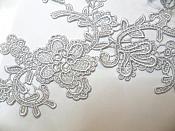 Embroidered Floral Applique Mirror Pair Silver Clothing Patch Craft Motif 13.5" (BL98X)