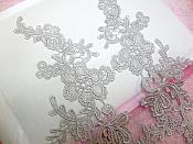Embroidered Floral Applique Mirror Pair Silver Clothing Patch Craft Motif 13.5" (BL98X)