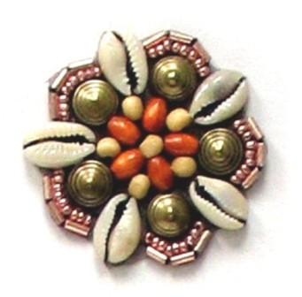 E5862  Shell Copper & Wood Beaded Applique Motif 2"