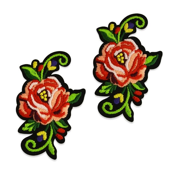 Red Rose Applique Pair Embroidered Iron On Clothing Patch 2.5" ESA5047