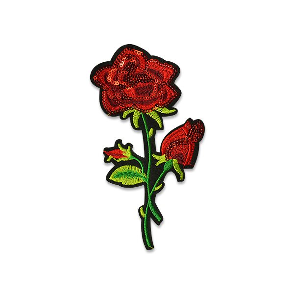 Red Rose Embroidered Sequin Applique Iron On Patch 6.25" ESA6370