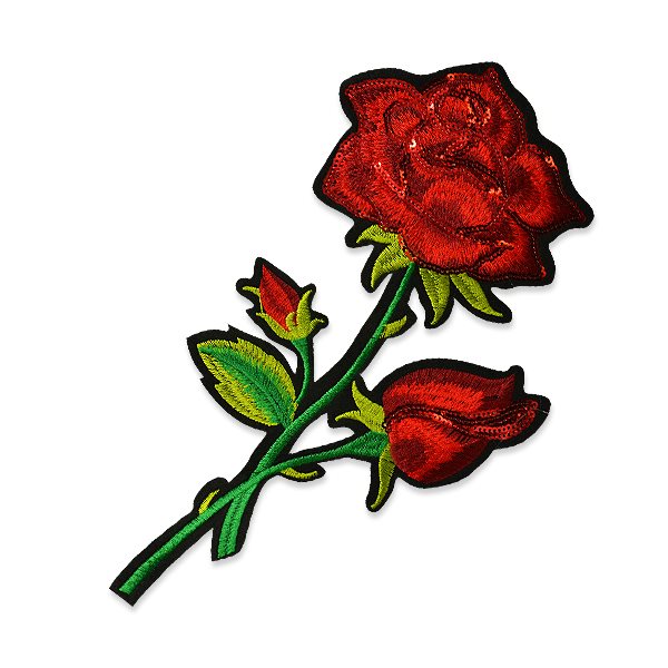 Red Rose Applique Sequin Embroidered Iron On Clothing Patch 10 5/8" ESA6371