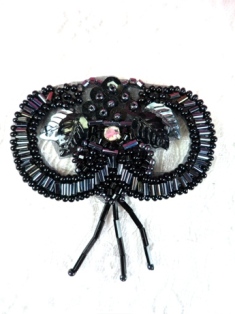 FS1111 Black and Gunmetal Rhinestone Dangle Beaded Sequin Applique 2.5"