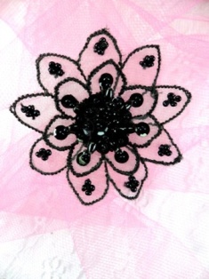 FS2666 Black Venice Lace Floral Sequin Beaded Applique 2"