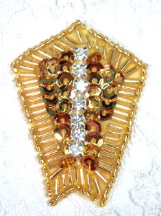 0482 Gold Rhinestone 2.25" Sequin Beaded Applique
