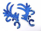 Blue Silver Claw Mirror Pair  6.75" Sequin Beaded Appliques K8101X