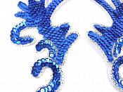 Blue Silver Claw Mirror Pair  6.75" Sequin Beaded Appliques K8101X