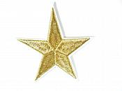 Star Embroidered Applique Metallic Gold With White Edge Iron On Patch 3" GB710
