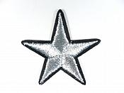 Star Embroidered Applique Metallic Silver With Black Edge Iron On Patch 1.75" GB712