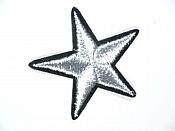 Star Embroidered Applique Metallic Silver With Black Edge Iron On Patch 1.75" GB712
