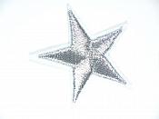 Star Embroidered Applique Metallic Silver With White Edge Iron On Patch 1.5" GB711