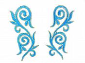 Embroidered Applique Mirror Pair Turquoise Gold Metallic Iron On Patch 5.25" GB120X