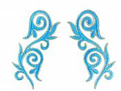 Embroidered Applique Mirror Pair Turquoise Gold Metallic Iron On Patch 5.25" GB120X