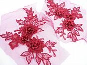 3D Embroidered Lace Appliques Brick Red Floral Venice Lace Mirror Pair 7.5"  BL133X