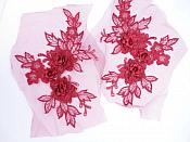 3D Embroidered Lace Appliques Brick Red Floral Venice Lace Mirror Pair 7.5"  BL133X