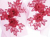 3D Embroidered Lace Appliques Brick Red Floral Venice Lace Mirror Pair 7.5"  BL133X