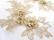 3D Embroidered Lace Appliques Champagne Floral Venice Lace Mirror Pair 7.5"  BL133X