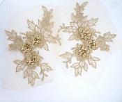 3D Embroidered Lace Appliques Champagne Floral Venice Lace Mirror Pair 7.5"  BL133X
