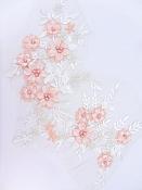 Floral Applique Three Dimensional Embroidered Lace White Peach Sewing Patch 14.5 inches BL142