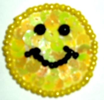 LC1276  Simley Face Sequin Beaded Applique 1.25"