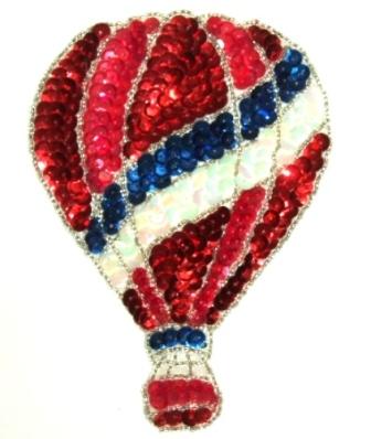LC249  Red Hot Air Balloon Sequin Beaded Applique 6"