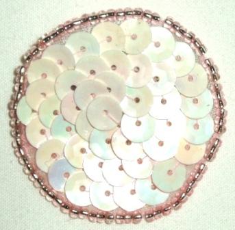 LC268  Pink AB Dot Round Circle Sequin Beaded Applique  1.5"