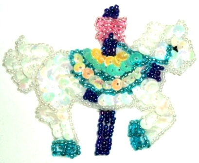 LC288  White Carousel Horse Sequin Beaded Applique 3.25"