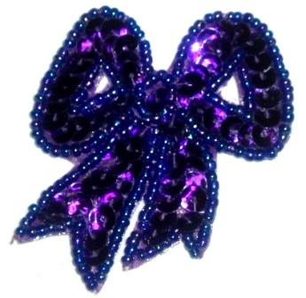 LC359  Purple Bow Sequin Beaded Applique  2.25"