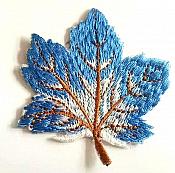 Embroidered Blue Leaf Applique Iron On Clothing Patch Craft Motif GB770