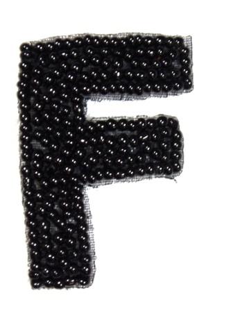 K1  Black Beaded Letter ( F ) Applique  1.75"