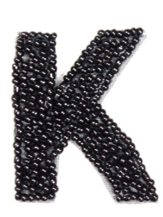 K1  Black Beaded Letter ( K ) Applique  1.75"