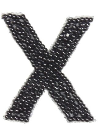 K1  Black Beaded Letter ( X ) Applique  1.75"