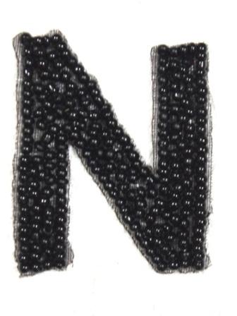 K1  Black Beaded Letter ( N ) Applique  1.75"