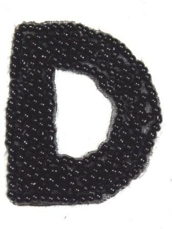 K1  Black Beaded Letter ( D ) Applique  1.75"