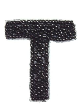 K1  Black Beaded Letter ( T ) Applique  1.75"
