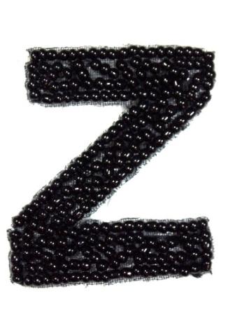 K1  Black Beaded Letter ( Z ) Applique  1.75"